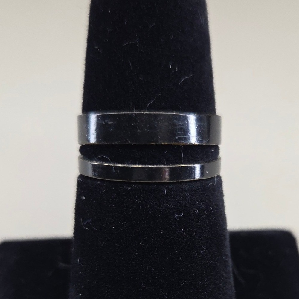 Black Metal Stacking Band Ring‎ Set Size 8 Minimalist Duo Thin Wide Rings
